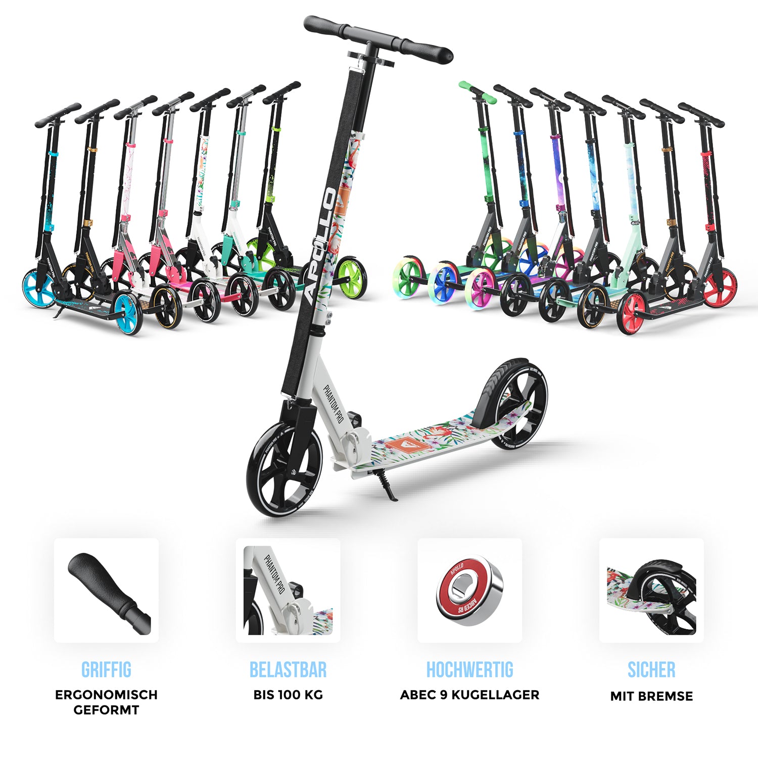 Apollo - Klappbarer City Roller für Kinder "Phantom" höhenverstellbarer Tretroller - Flamingo