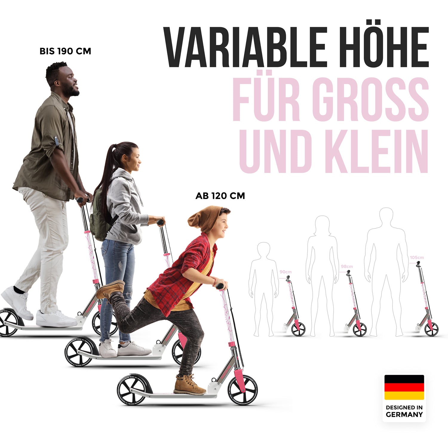 Apollo - Klappbarer City Roller für Kinder "Phantom" höhenverstellbarer Tretroller - Pink