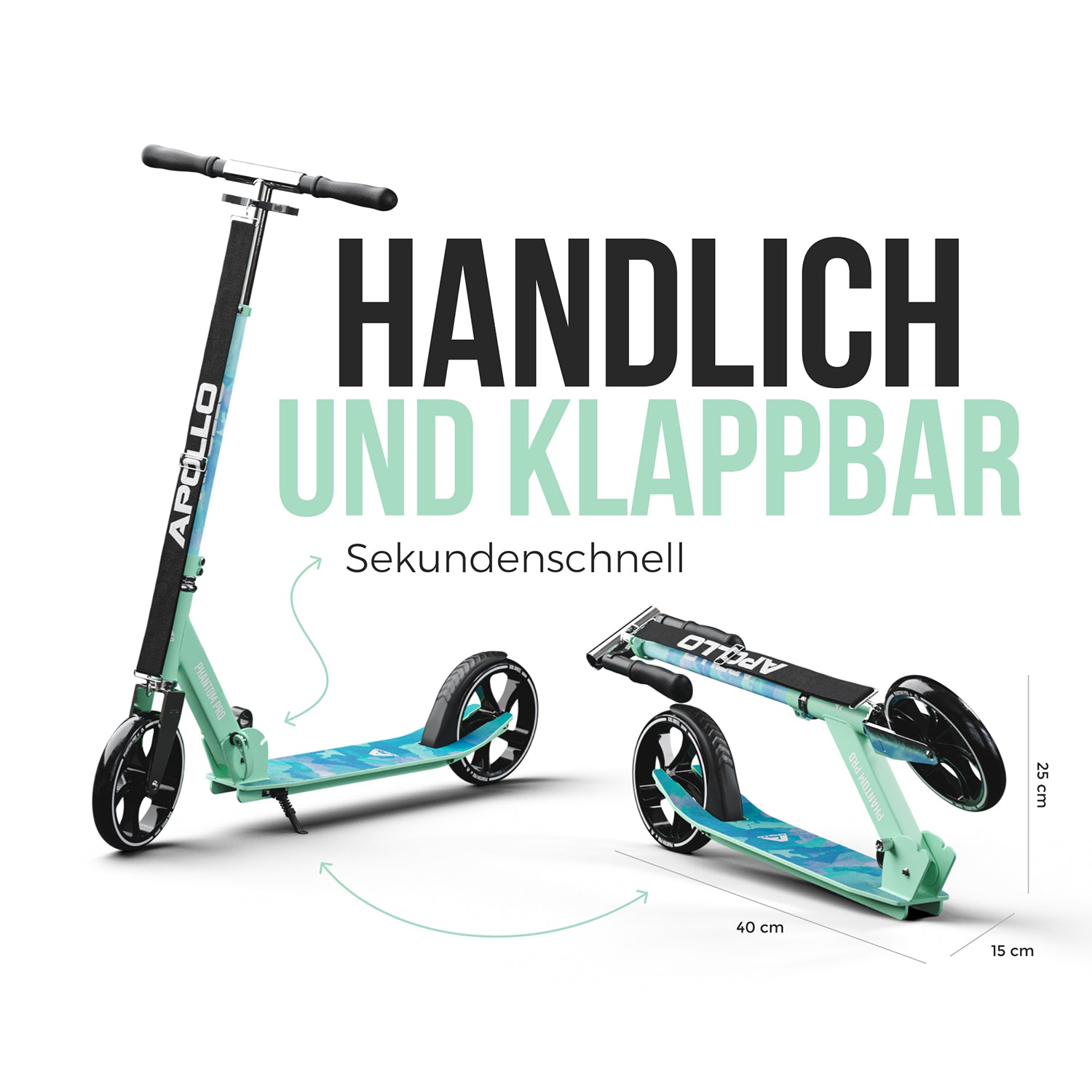 Apollo - Klappbarer City Roller für Kinder "Phantom" höhenverstellbarer Tretroller - Watercolor
