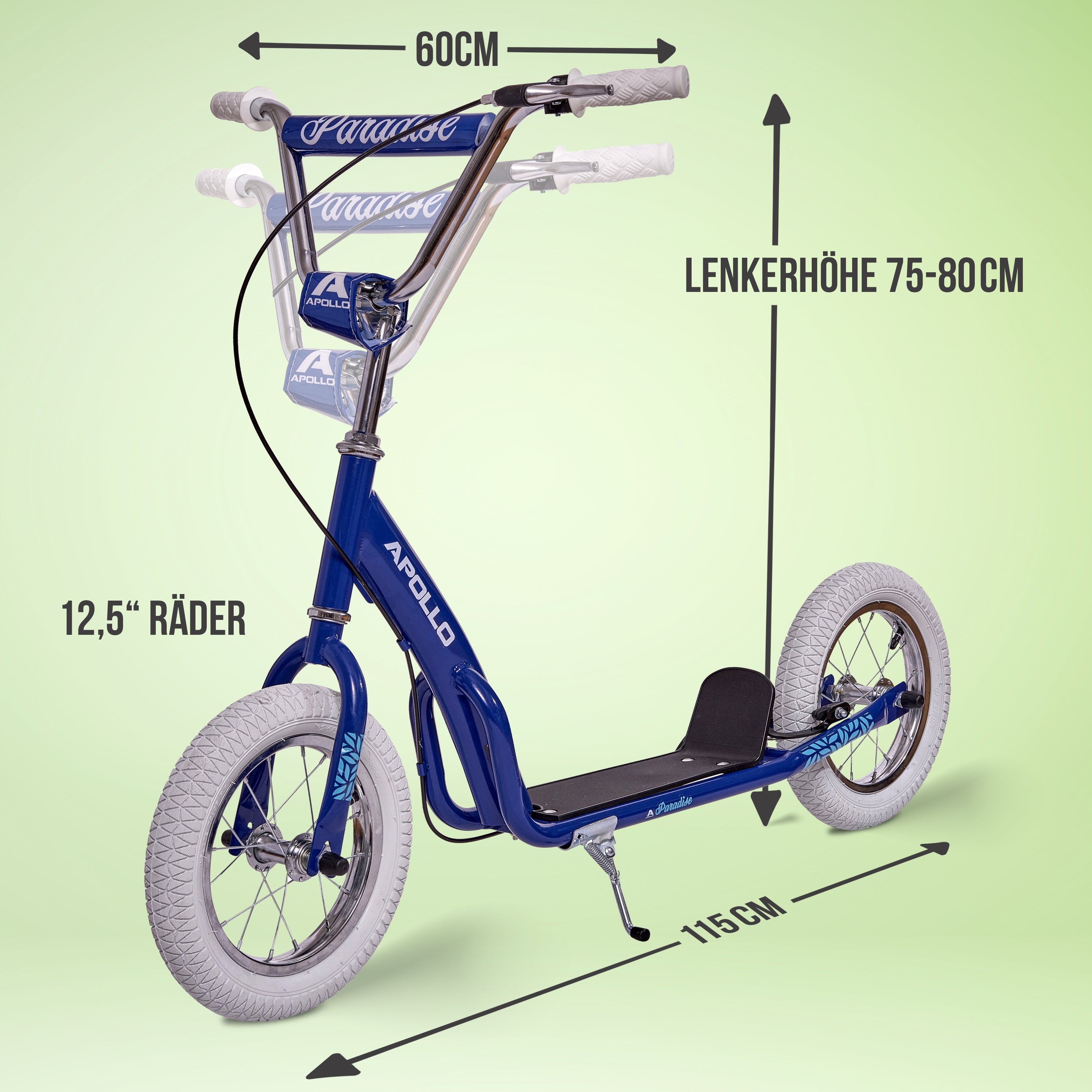 Apollo - Retro Scooter Paradise Roller mit Luftreifen 12,5 Zoll - Blau