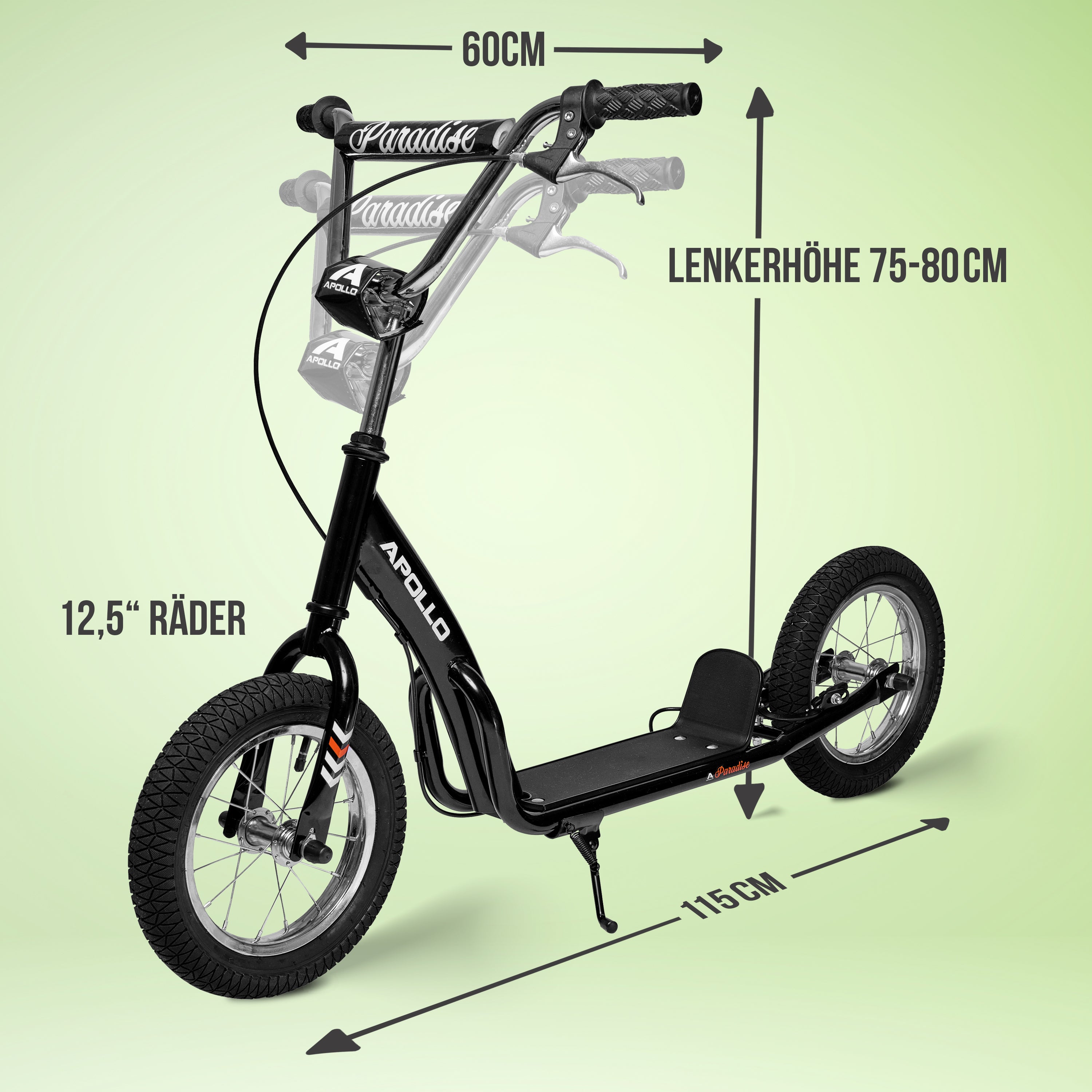 Apollo - Retro Scooter Paradise Roller mit Luftreifen 12,5 Zoll - Schwarz