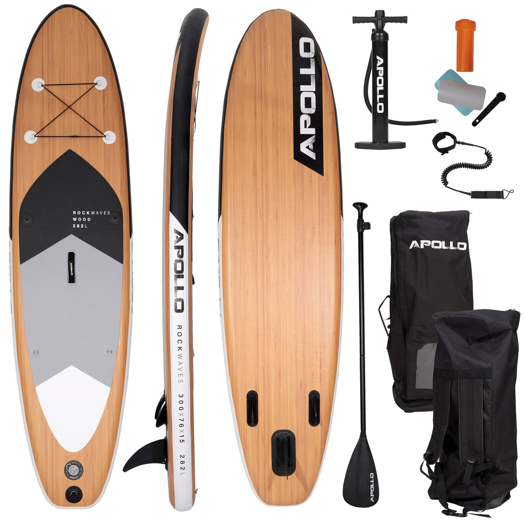 Apollo Funsport - SUP Board Komplett-Set Aufblasbares Stand Up Paddle Board - Wood - Wood Black