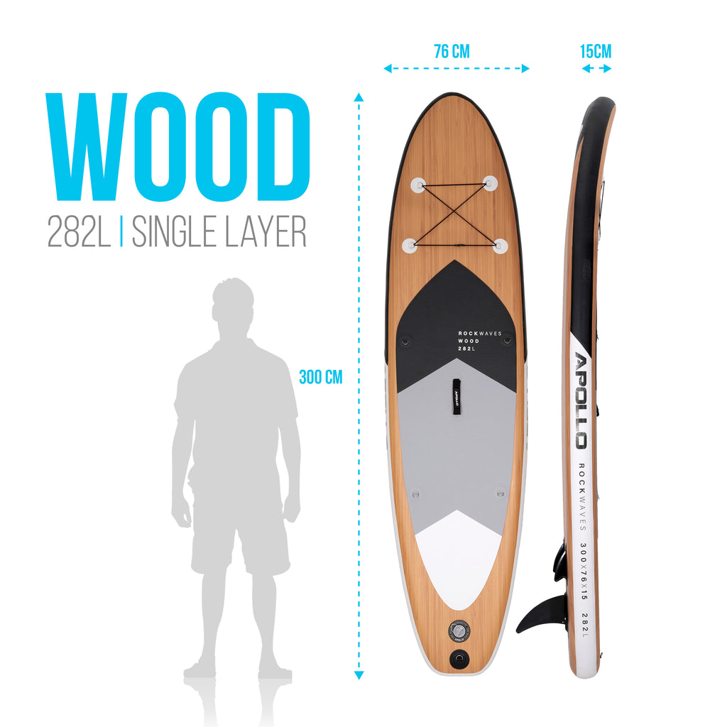 Apollo Funsport - SUP Board Komplett-Set Aufblasbares Stand Up Paddle Board - Wood - Wood Black