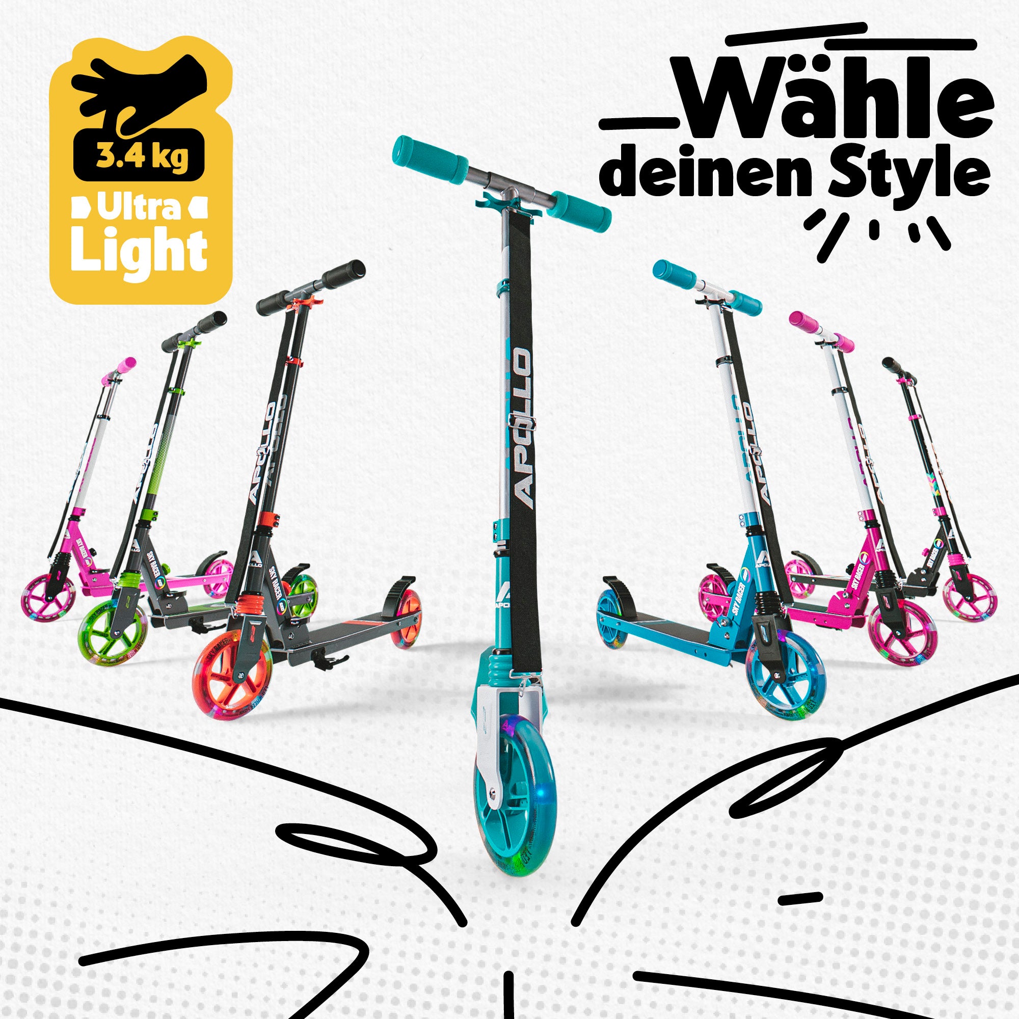 Apollo - 145mm City Scooter mit Federung "Skyracer" klappbar und höhenverstellbar - Pink Weiß