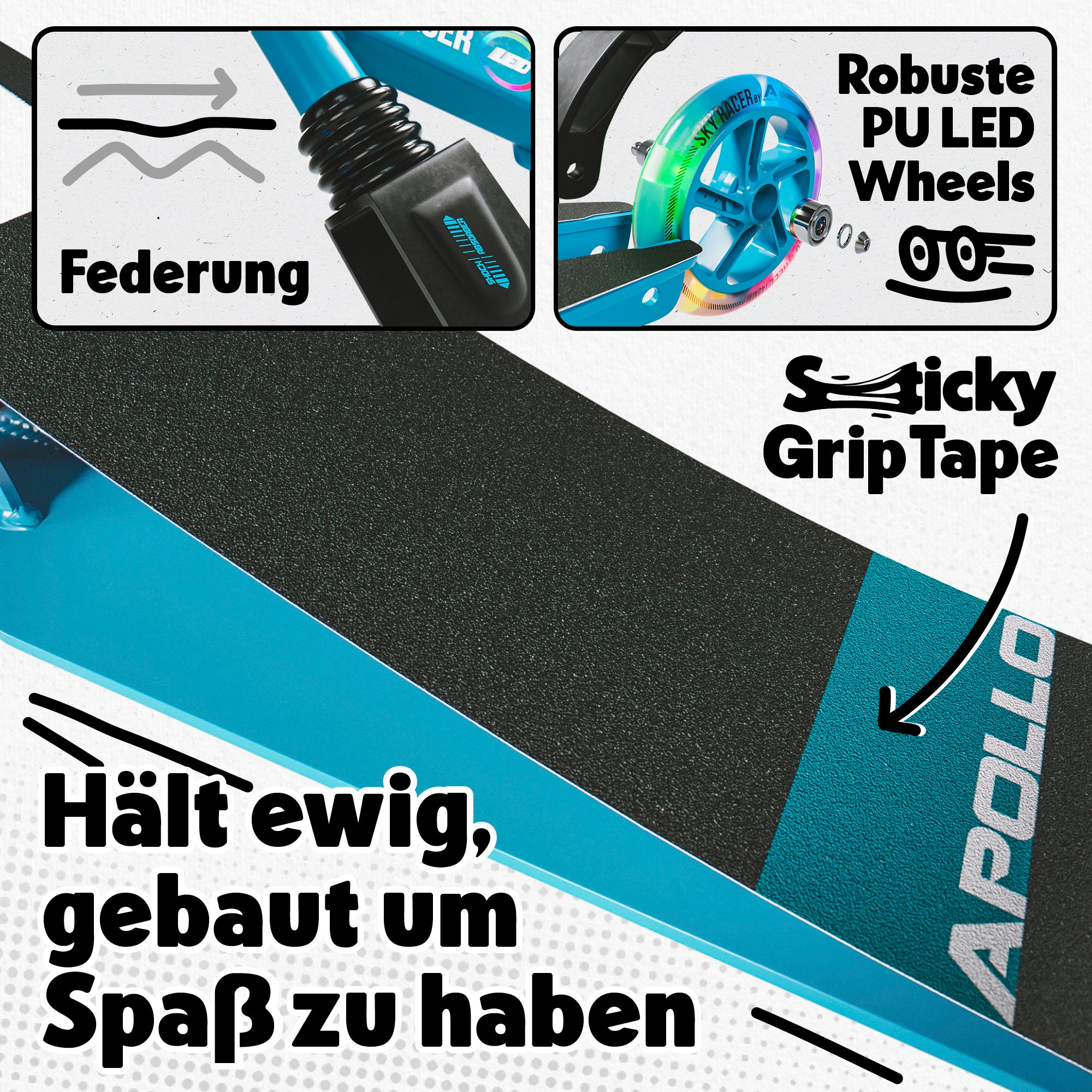 Apollo - 145mm City Scooter mit Federung "Skyracer" klappbar und höhenverstellbar - Blau