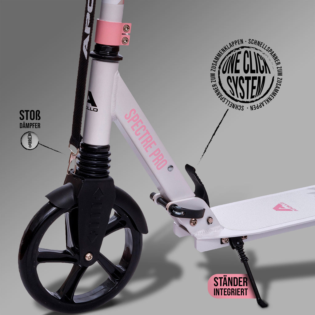 Apollo - Luxus Cityroller mit Doppelfederung "Spectre" City-Roller klapp- und verstellbar - Weiß/Rosa