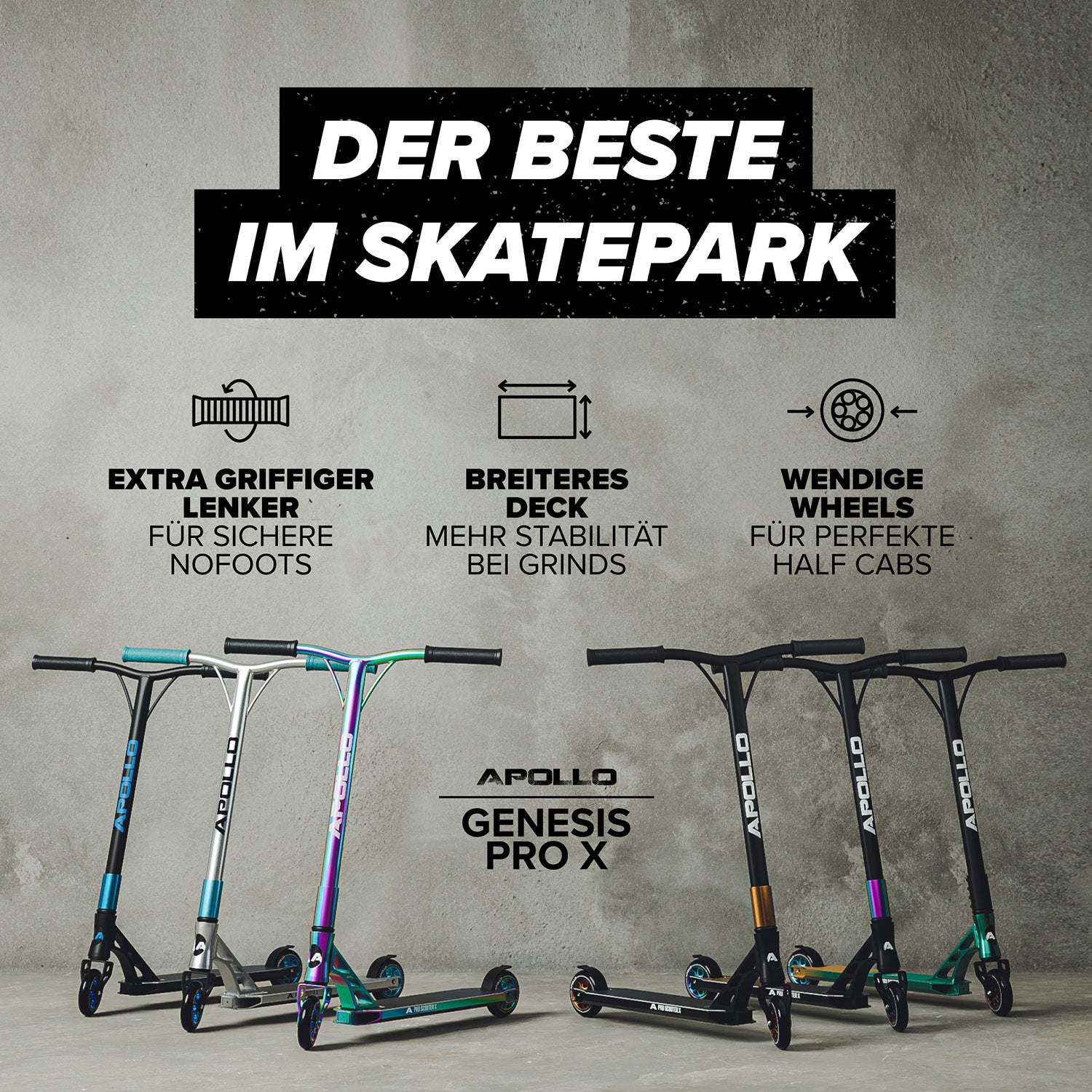 Apollo - High End Stunt Scooter - Genesis Pro X Stuntscooter mit ABEC 9 Kugellagern - Türkis Gold