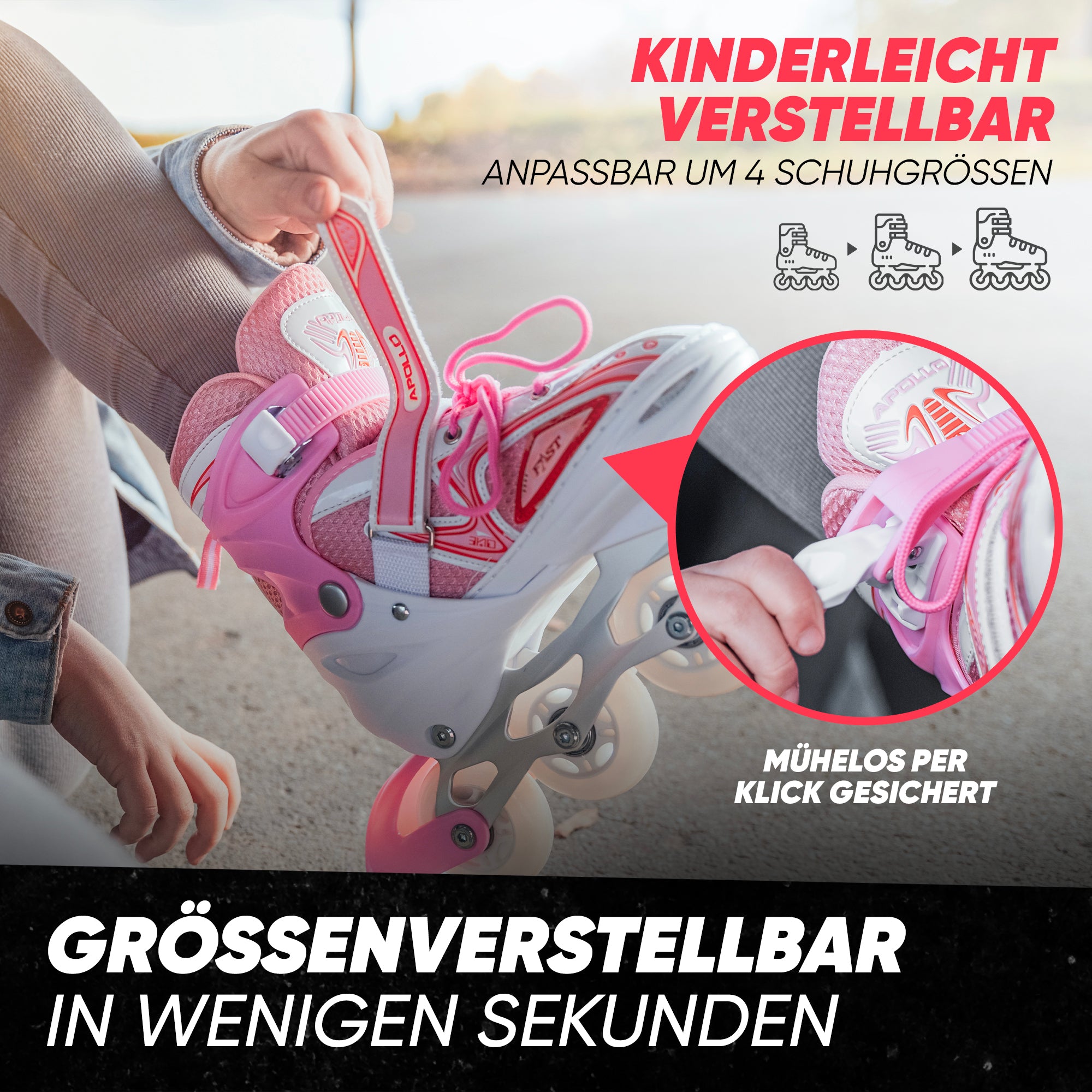 Apollo - Super Blade größenverstellbare Inlineskates - Weiß Pink -