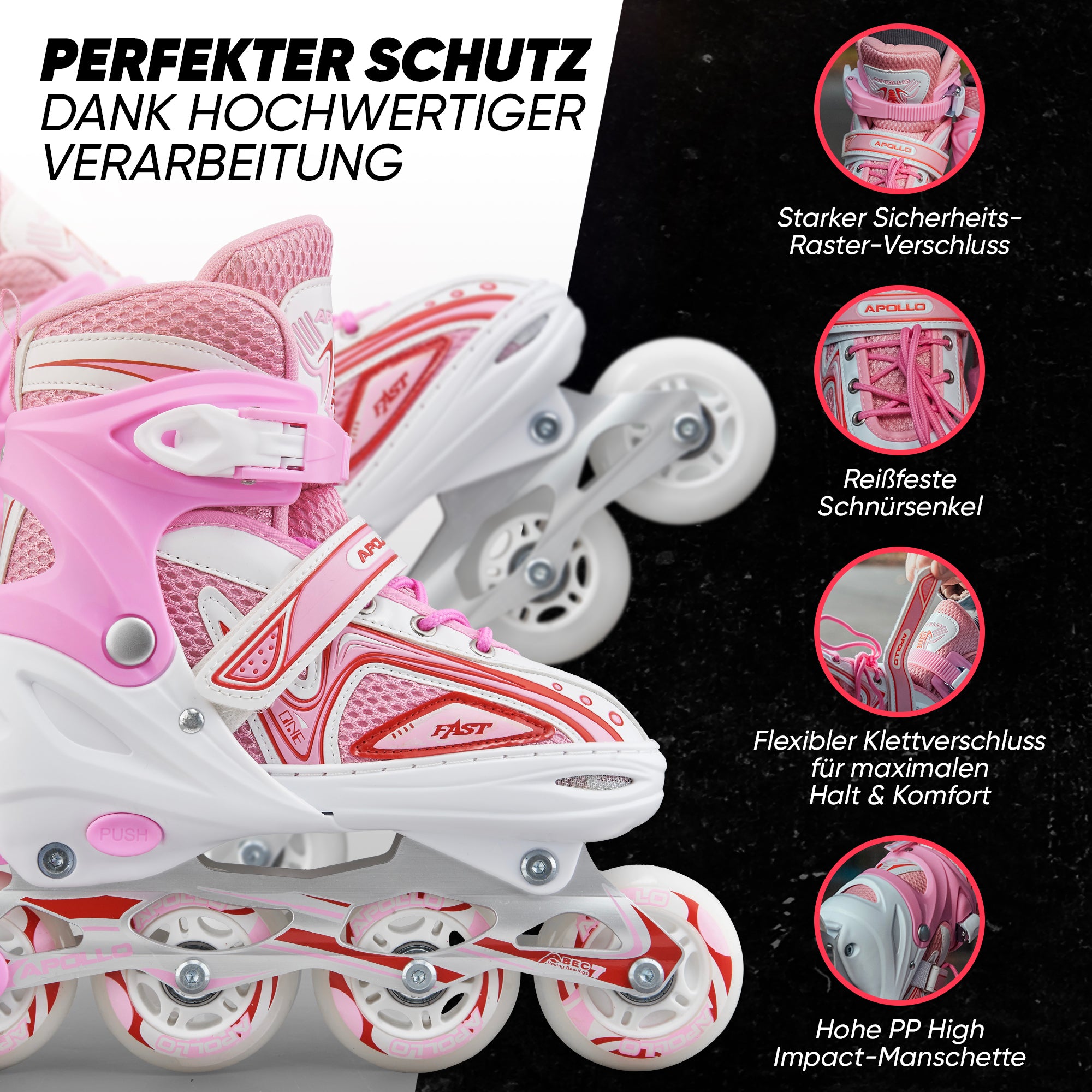 Apollo - Super Blade größenverstellbare Inlineskates - Weiß Pink -
