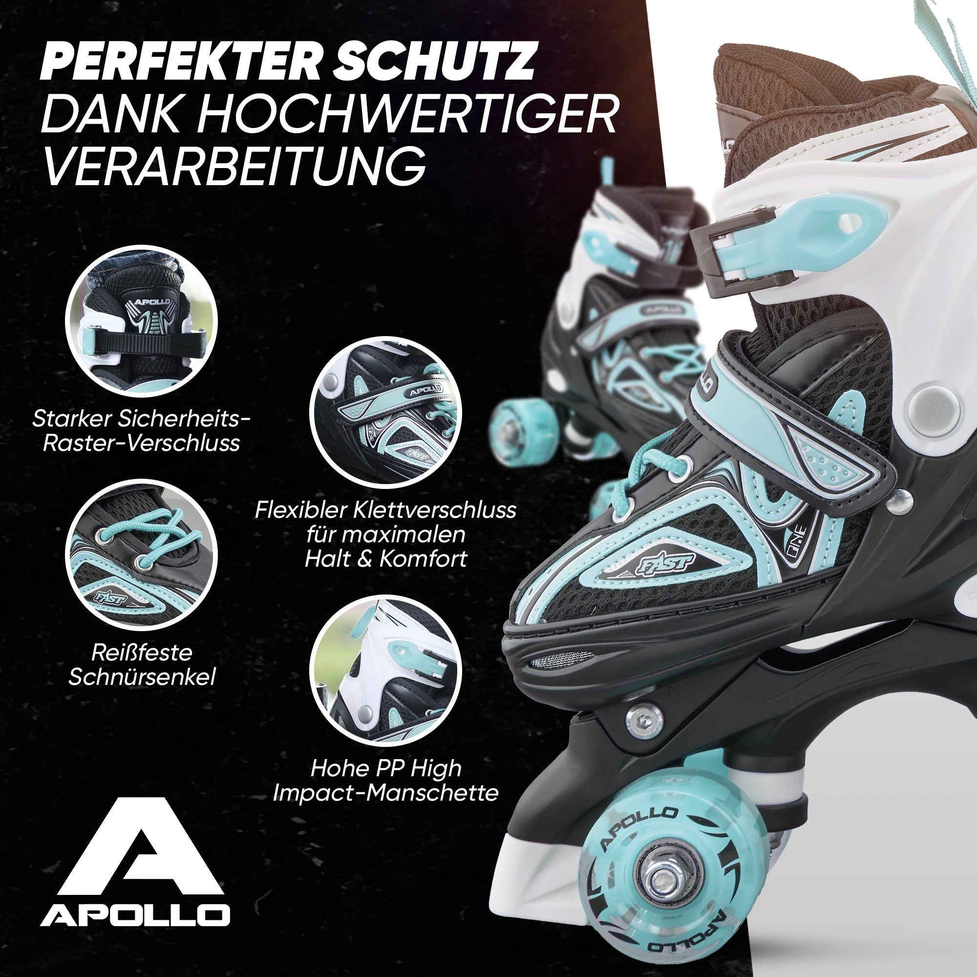 Apollo - Super Quad größenverstellbare verstellbare Rollschuhe für Kinder - Türkis -