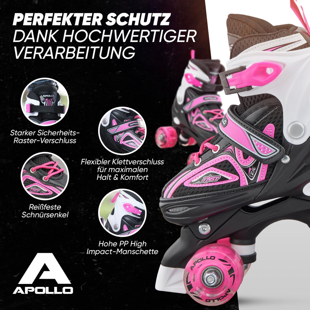 Apollo - Super Quad größenverstellbare verstellbare Rollschuhe für Kinder - Pink -