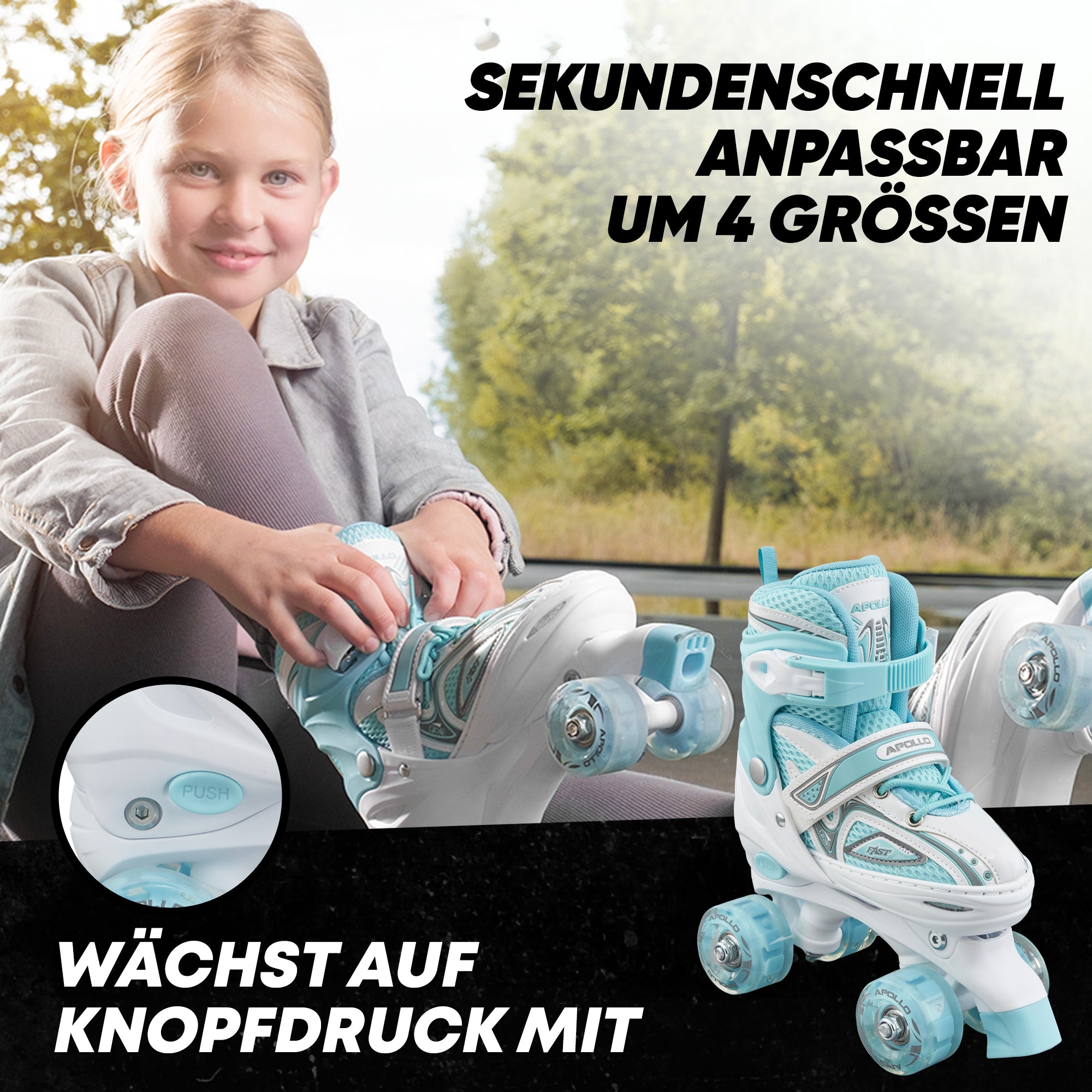 Apollo - Super Quad größenverstellbare verstellbare Rollschuhe für Kinder - Weiß Mint -