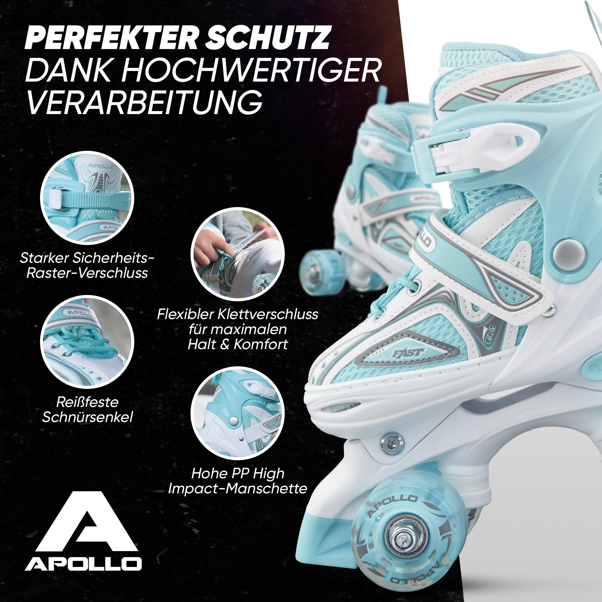 Apollo - Super Quad größenverstellbare verstellbare Rollschuhe für Kinder - Weiß Mint -