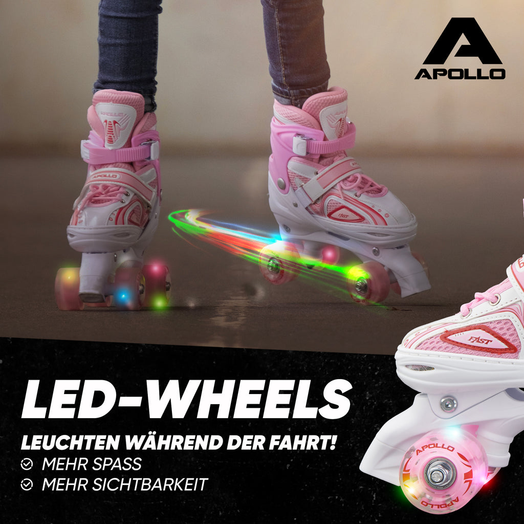 Apollo - Super Quad größenverstellbare verstellbare Rollschuhe für Kinder - Weiß Pink -