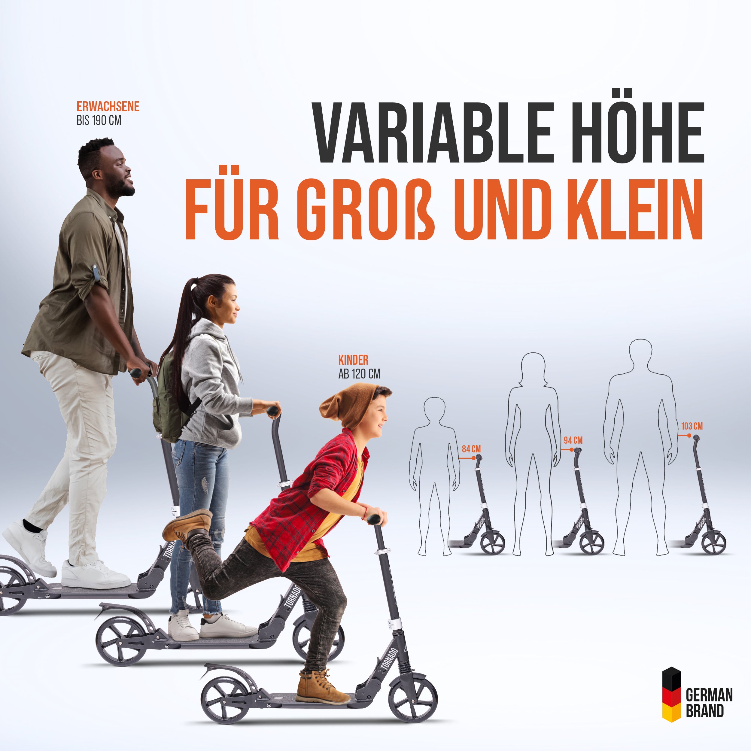 Apollo - High End Scooter Erwachsene - "Tornado 2.0" Cityroller Kinder ab 7 Jahre - Schwarz Silber