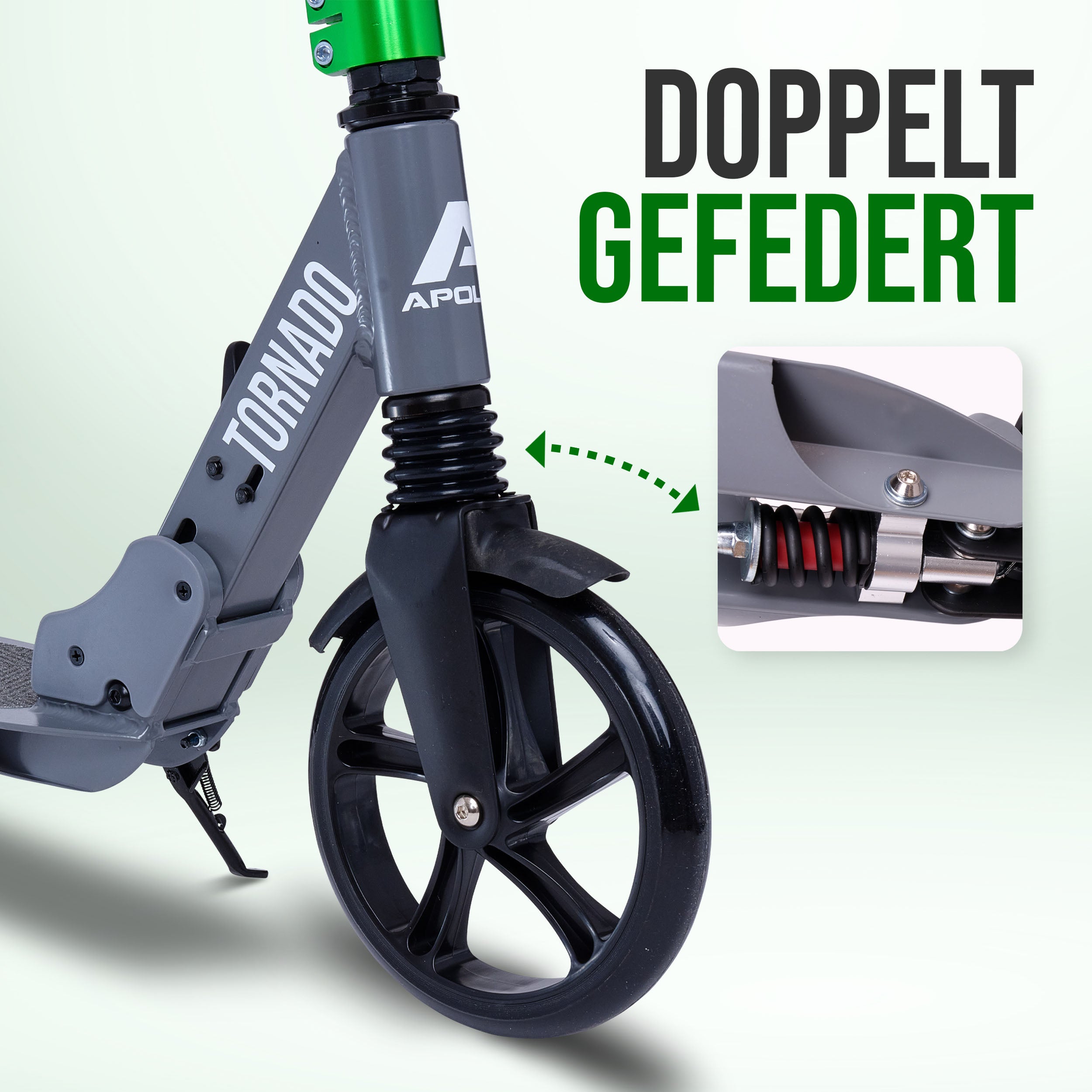 Apollo - High End Scooter Erwachsene - "Tornado 2.0" Cityroller Kinder ab 7 Jahre - Grau Grün
