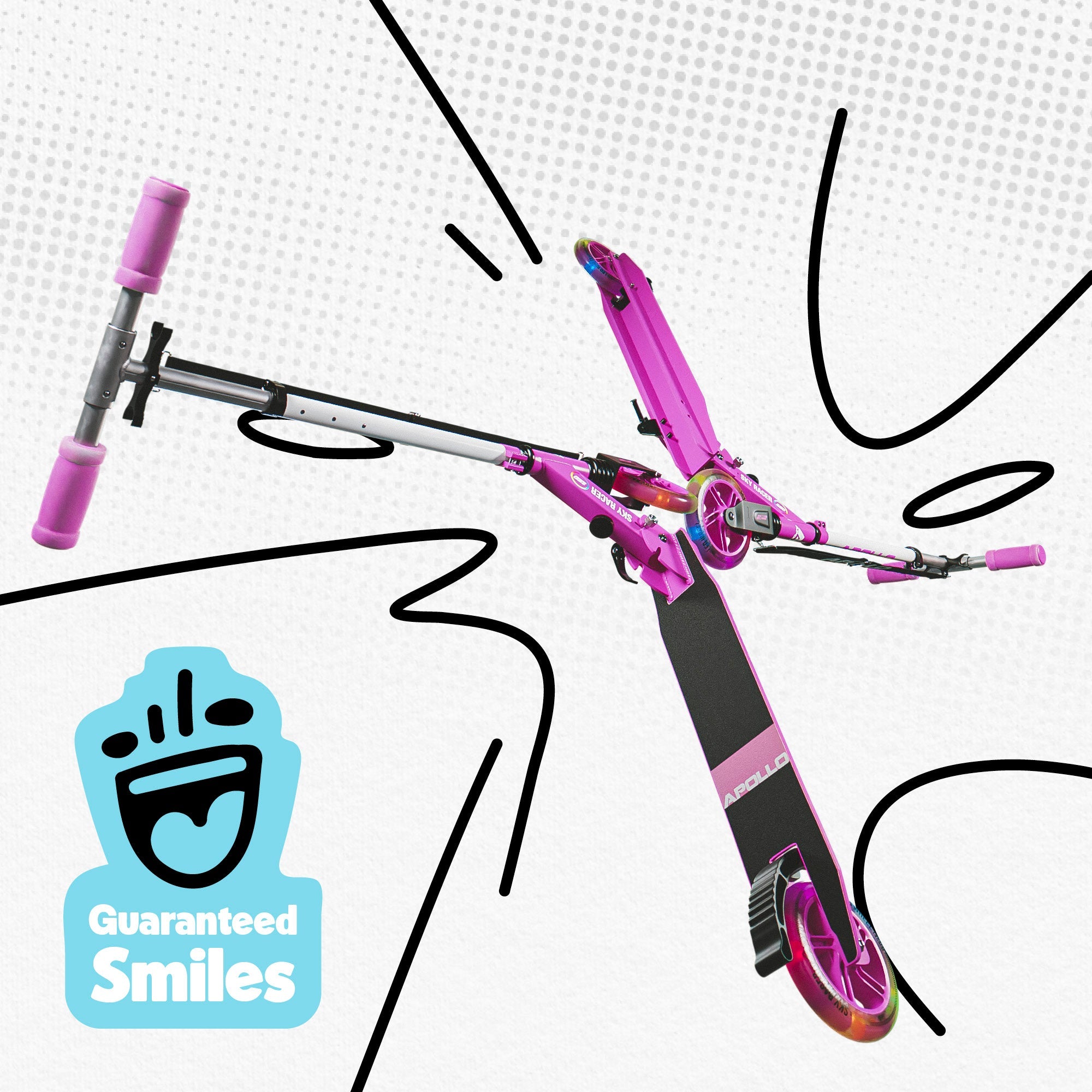 Apollo - 145mm City Scooter mit Federung "Skyracer" klappbar und höhenverstellbar - Rosa Weiß