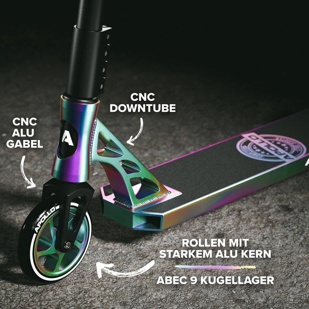Apollo - High End Stunt Scooter - Genesis Pro X Competition mit ABEC 9 Kugellagern - Rainbow