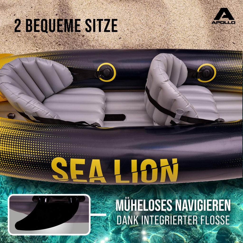 Apollo - Kajak Sea Lion | Kajak aufblasbar, extra geräumig 312 x 91 x 51 cm - Gelb