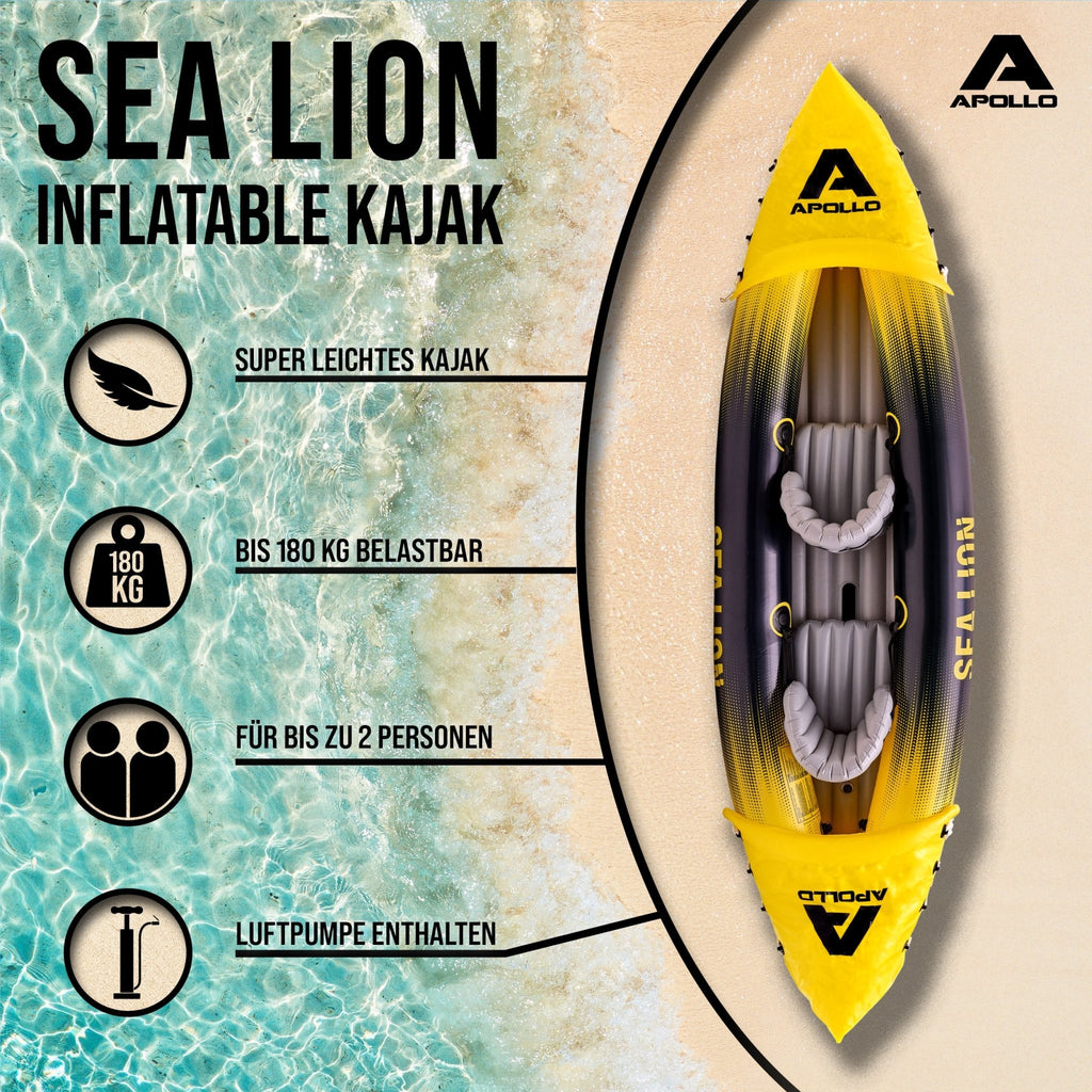Kajak Sea Lion | Kajak aufblasbar, extra geräumig 312 x 91 x 51 cm - Apollo Funsport