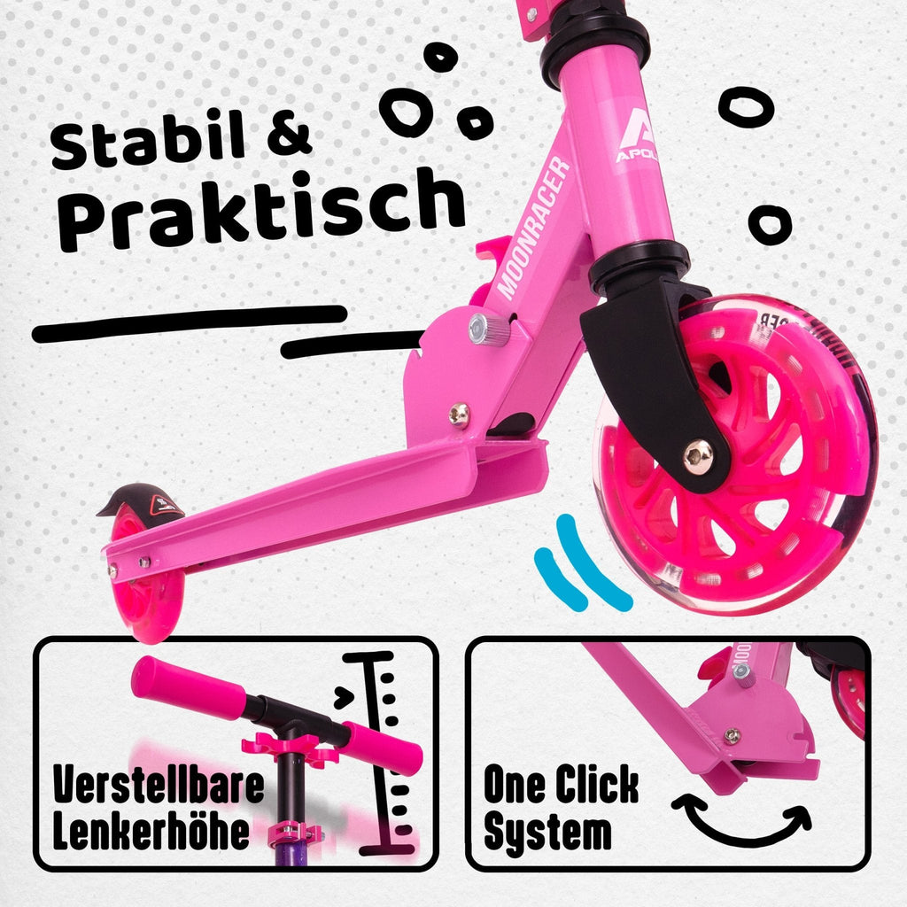 Apollo - Scooter LED - "Moonracer" City Scooter Kinder mit Federung - Stars