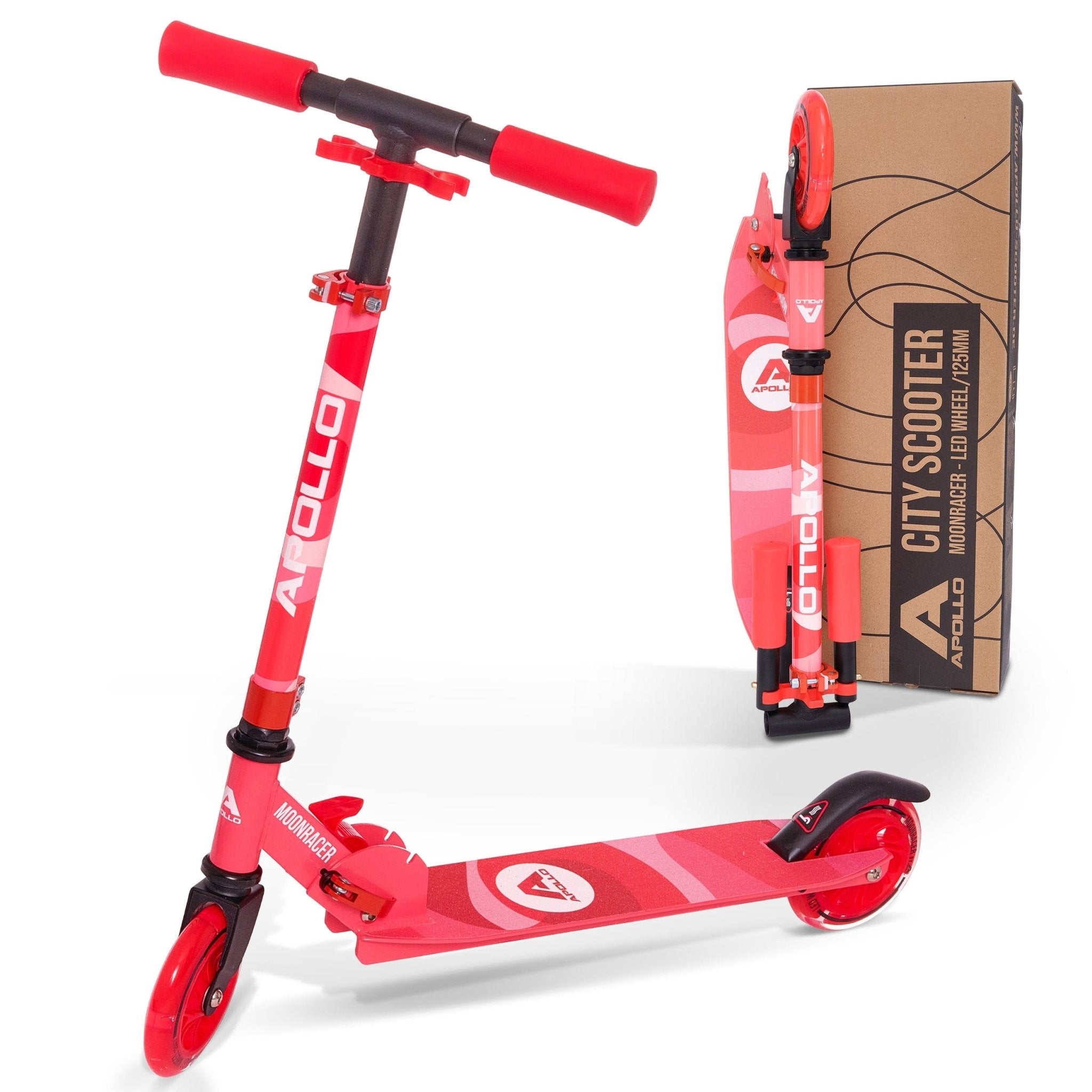 Apollo - Scooter LED - "Moonracer" City Scooter Kinder mit Federung - Rot