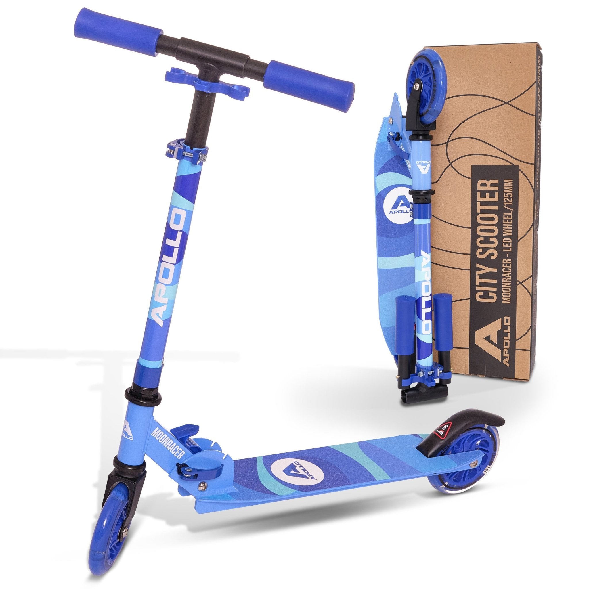 Apollo - Scooter LED - "Moonracer" City Scooter Kinder mit Federung - Blau
