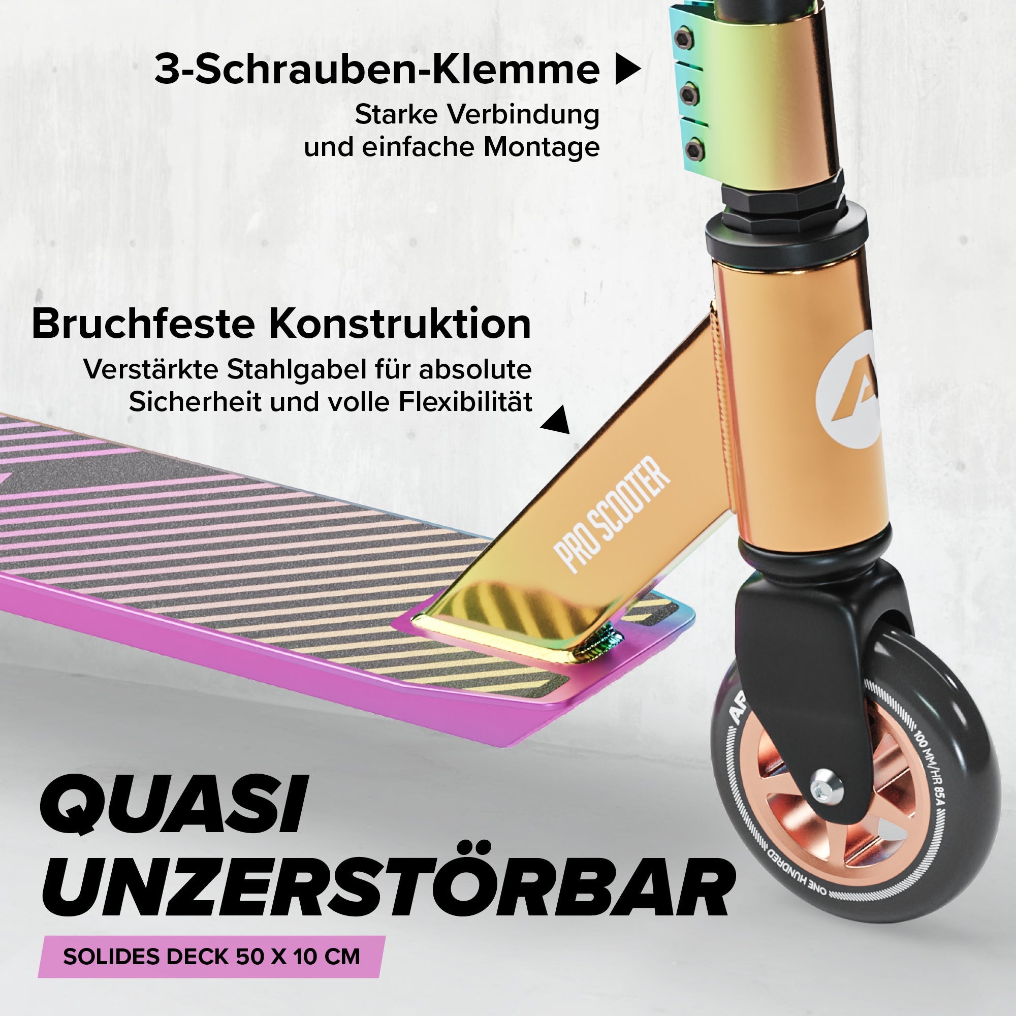 Apollo - Stunt Scooter - Genius Pro Robuster Kinder Scooter mit ABEC 9 Kugellager - Rainbow