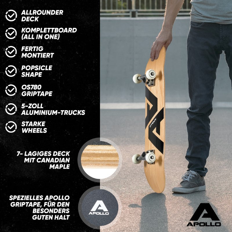 Apollo - Skateboard - A&A - 7-lagiges Holz-Komplettboard mit ABEC 7 -