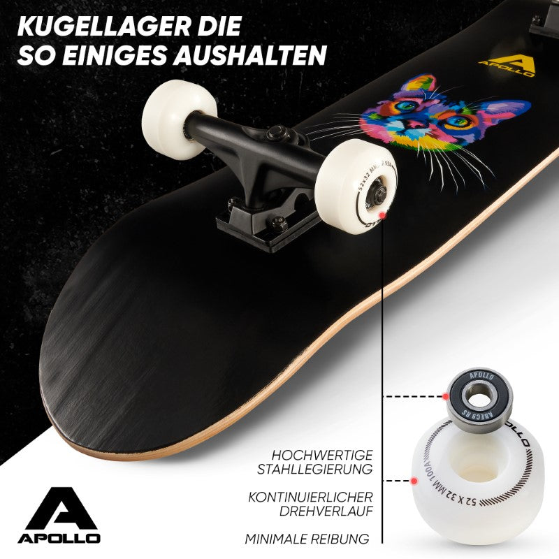 Apollo - Skateboard - Cat - 7-lagiges Holz-Komplettboard mit ABEC 7 -