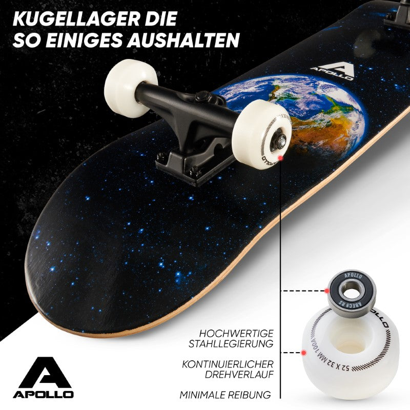 Apollo - Skateboard - Earth - 7-lagiges Holz-Komplettboard mit ABEC 7 -