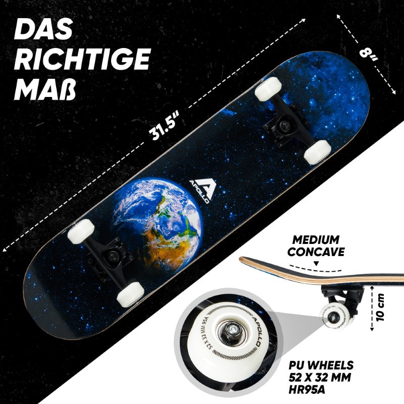 Apollo - Skateboard - Earth - 7-lagiges Holz-Komplettboard mit ABEC 7 -