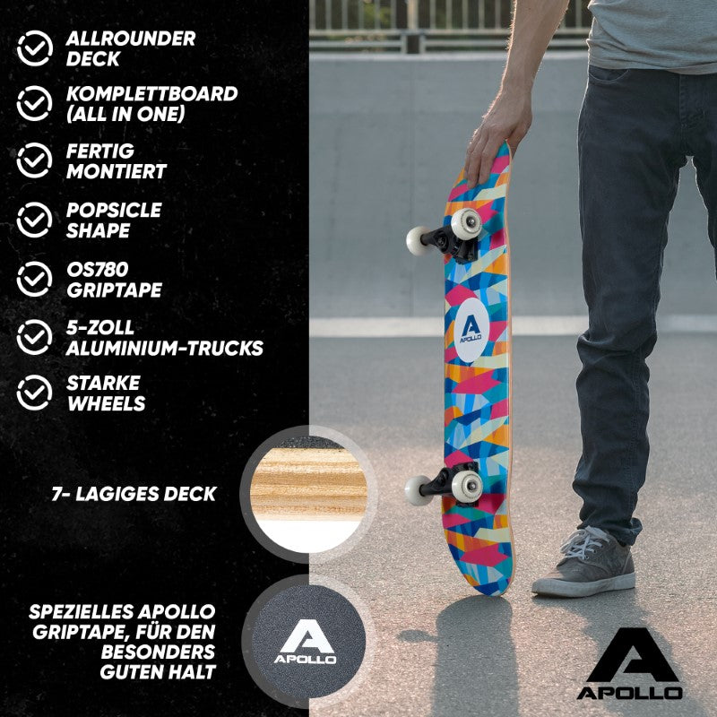 Apollo - Skateboard - Mosaik - 7-lagiges Holz-Komplettboard mit ABEC 7 -