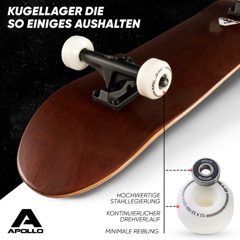 Apollo - Skateboard - Plain Wood - 7-lagiges Holz-Komplettboard mit ABEC 7 -